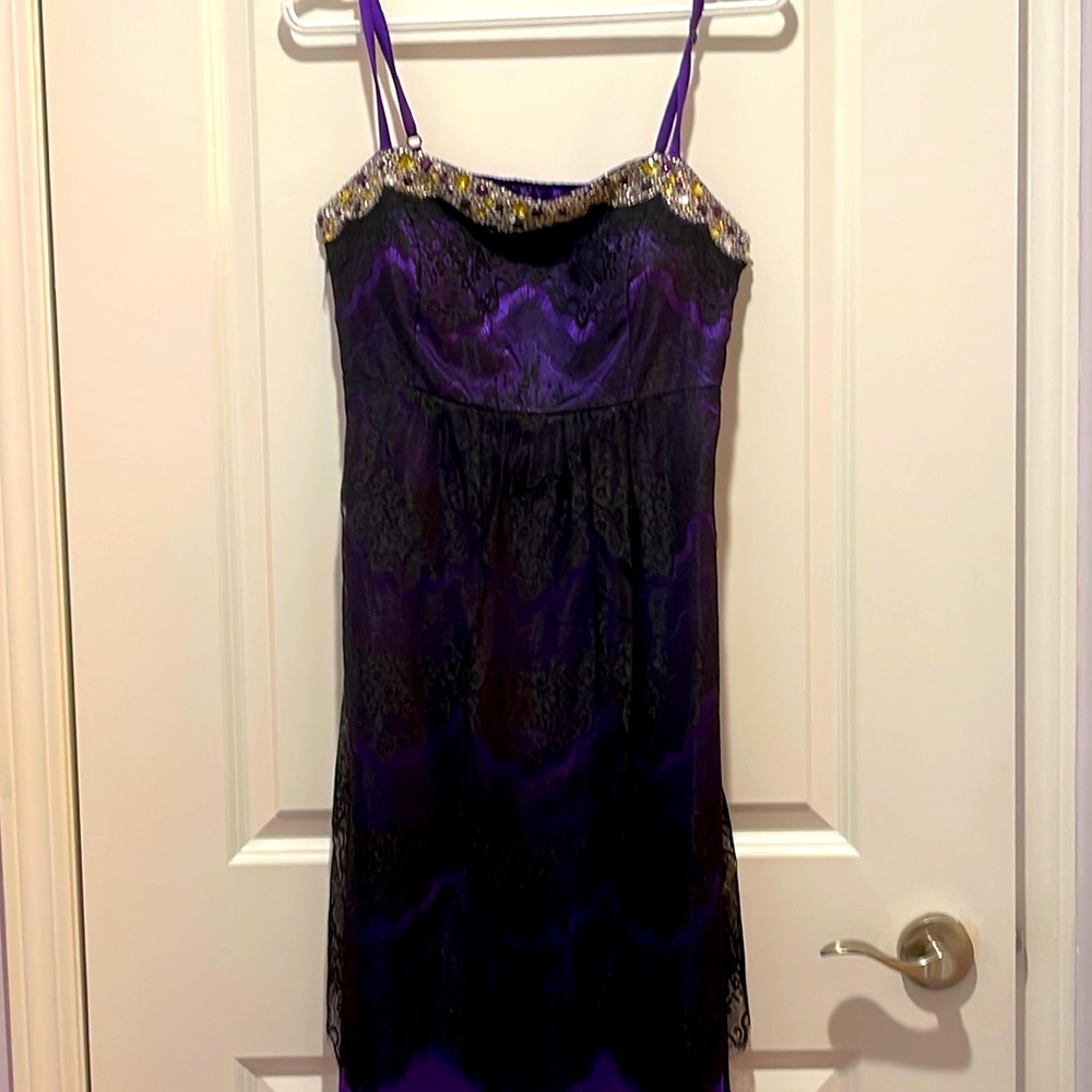Strapless Sequins/lace Party Dress in Dark Purple.